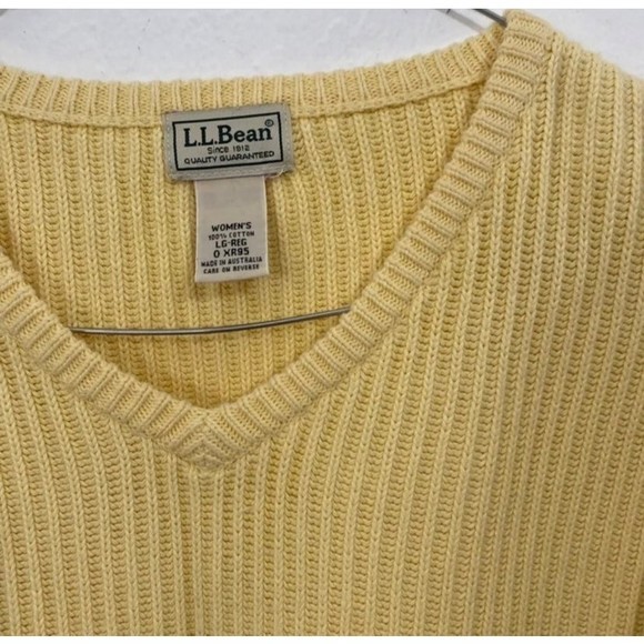 L.L. Bean Women's L Yellow Thick Knit V Neck Ribbed Sweater Pullover Crew - Picture 4 of 6